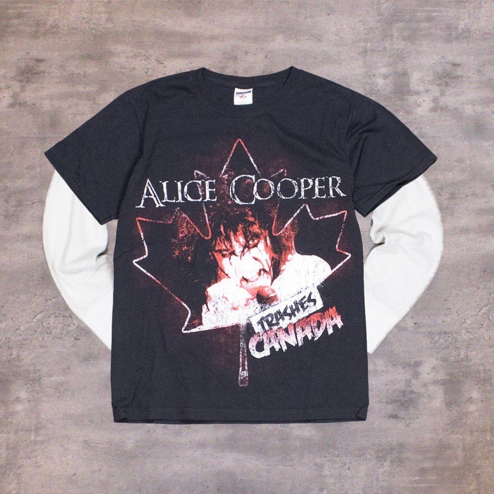 Y2K 2000's Jerzees Alice Cooper Trashes Canada Tour Black Double Stitch Tee